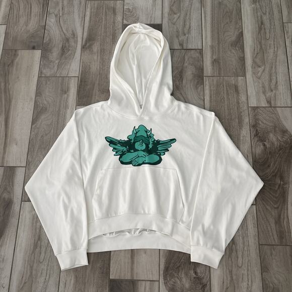 Boys Lie Hoodie Womens OSO One Size White Oversized Crop Pullover Not Your Angel - Picture 1 of 13